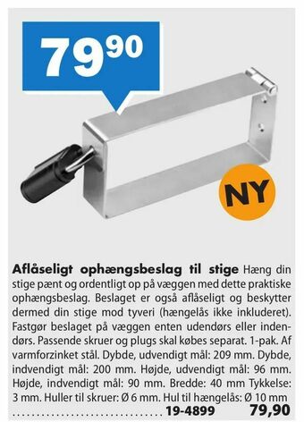 Aflåseligt ophængsbeslag til stige