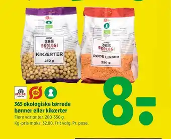 Coop 365 365 økologiske tørrede bønner eller kikærter tilbud