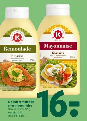 Coop 365 K-salat remoulade eller mayonnaise tilbud