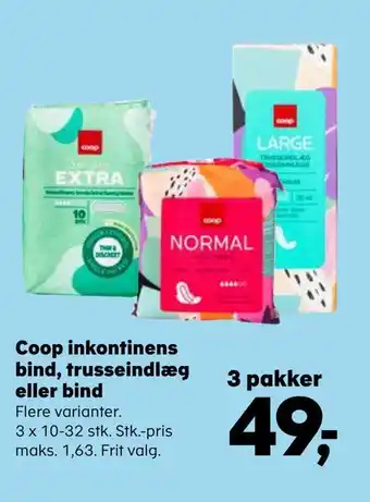 Kvickly Coop inkontinens bind, trusseindlæg eller bind tilbud