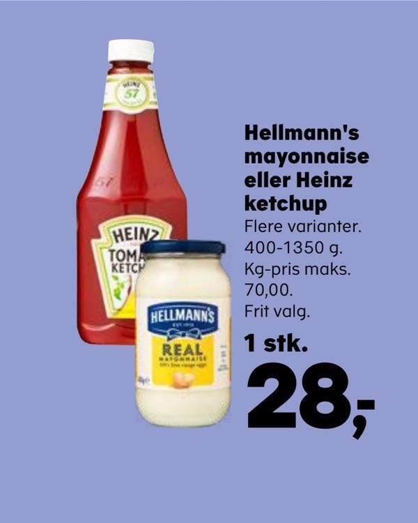 Hellmann's mayonnaise eller heinz ketchup tilbud hos Kvickly