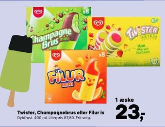 Kvickly Twister, champagnebrus eller filur is tilbud