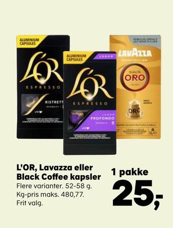 Kvickly L'or, lavazza eller black coffee kapsler tilbud