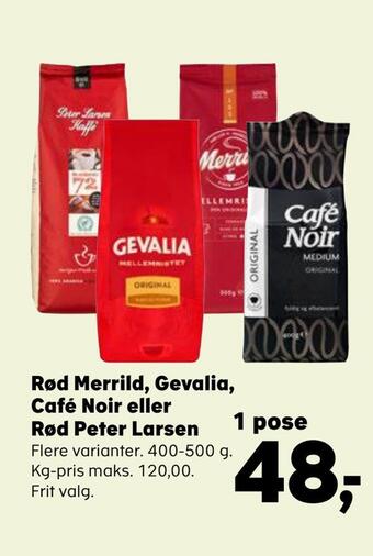 Kvickly Rød merrild, gevalia, café noir eller rød peter larsen tilbud