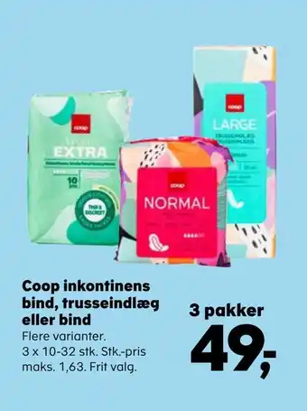 SuperBrugsen Coop inkontinens bind, trusseindlæg eller bind tilbud