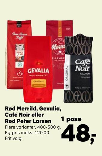 SuperBrugsen Rød merrild, gevalia, café noir eller rød peter larsen tilbud