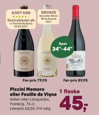 SuperBrugsen Piccini memoro eller feuille de vigne tilbud
