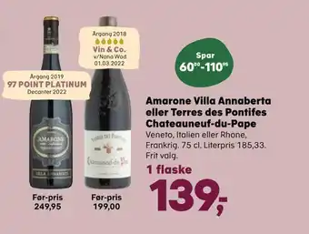 SuperBrugsen Amarone villa annaberta eller terres des pontifes chateauneuf-du-pape tilbud