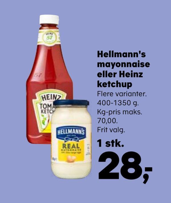 Hellmann's mayonnaise eller heinz ketchup tilbud hos SuperBrugsen