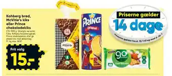 Bilka Kohberg brød, mcvitie's kiks eller prince chokoladekiks tilbud