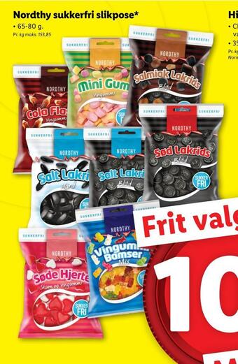 Lidl Nordthy sukkerfri slikpose tilbud