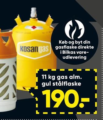Bilka 11 kg gas alm. gul stålflaske tilbud