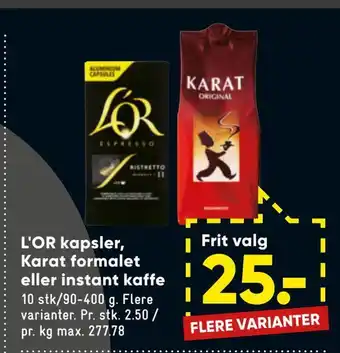 Bilka L'or kapsler, karat formalet eller instant kaffe tilbud