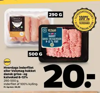 Netto Hverdags inderfilet eller velsmag hakket dansk grise- og kalvekød 8-12% tilbud