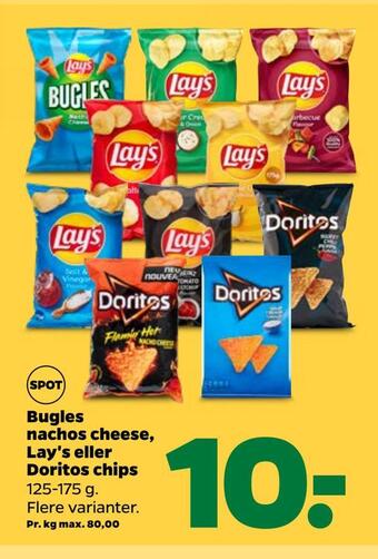 Netto Bugles nachos cheese, lay's eller doritos chips tilbud