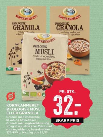 MENY Kornkammeret økologisk müsli eller granola tilbud