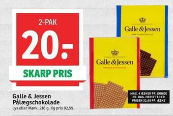SPAR Galle & jessen pålægschokolade tilbud
