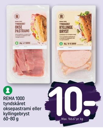 REMA 1000 Rema 1000 tyndskåret oksepastrami eller kyllingebryst tilbud
