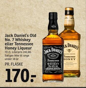 SPAR Jack daniel's old no. 7 whiskey eller tennessee honey liqueur tilbud