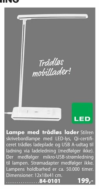 Biltema Lampe med trådløs lader tilbud