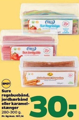 Netto Sure regnbuebånd, jordbærbånd el. karamelstænger tilbud