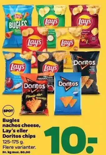 Netto Bugles nachos cheese, lay's el. doritos chips tilbud