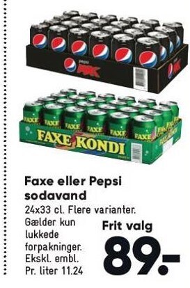 Bilka Faxe el. pepsi sodavand tilbud