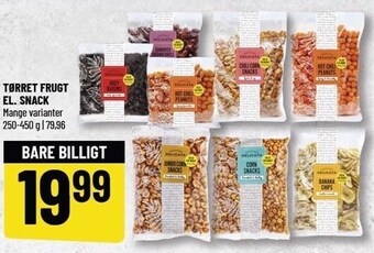 Tørret frugt el. snack