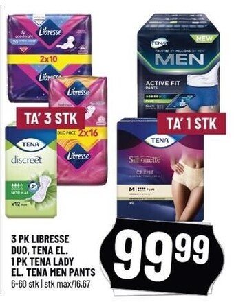 Løvbjerg 3 pk. libresse duo, tena el. 1 pk. tena lady el. tena men pants tilbud