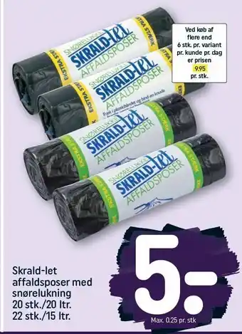 Skrald-let affaldsposer med snørrelukning 15 ltr og 20 ltr