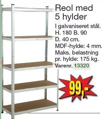 Reol med 5 hylder