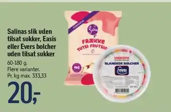 Salinas slik uden tilsat sukker, easis el. evers bolcher uden tilsat sukker