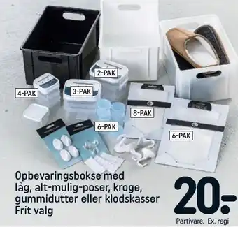 REMA 1000 Opbevaringsbokse med låg, alt-mulig-poser, kroge, gummidutter el. klodskasser tilbud