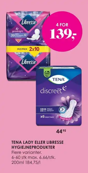 Matas Tena lady eller libresse hygiejneprodukter tilbud