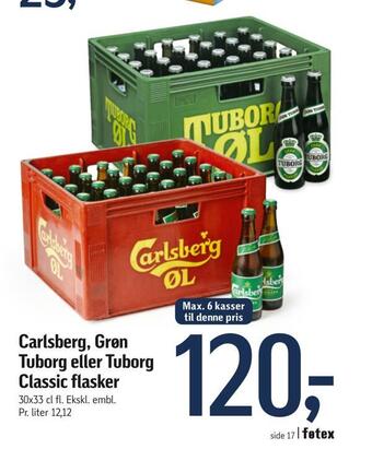 Føtex Carlsberg, grøn tuborg eller tuborg classic flasker tilbud