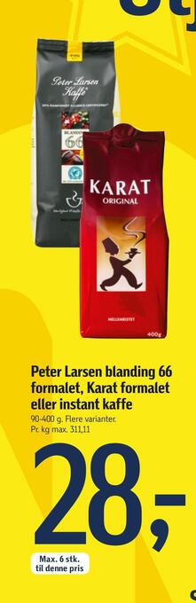 Føtex Peter larsen blanding 66 formalet, karat formalet eller instant kaffe tilbud