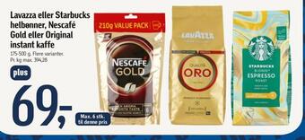 Føtex Lavazza eller starbucks helbønner, nescafé gold eller original instant kaffe tilbud