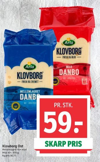 SPAR Klovborg skæreost danbo mellemlagret tilbud