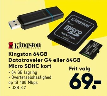 Bilka Kingston 64gb Datatraveler G4 Eller 64gb Micro SDHC Kort tilbud