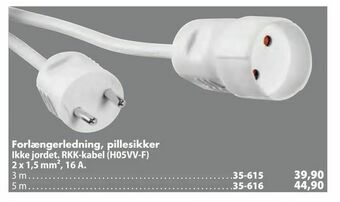 Biltema Forlængerledning, pillesikker Ikke jordet. RKK-kabel (H05VV-F) 2 x 1,5 mm², 16 A tilbud
