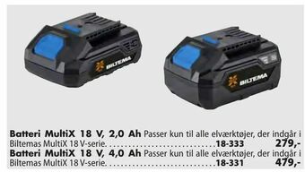 Biltema Batteri MultiX 18 V, 4,0 Ah tilbud
