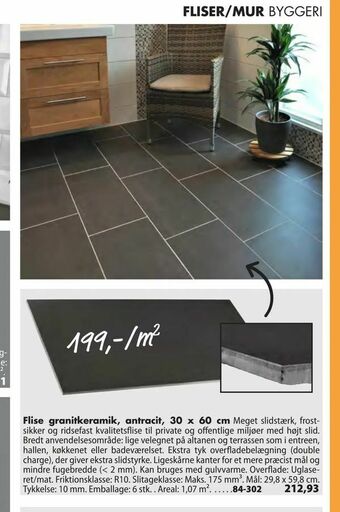 Flise granitkeramik, antracit, 30 x 60 cm