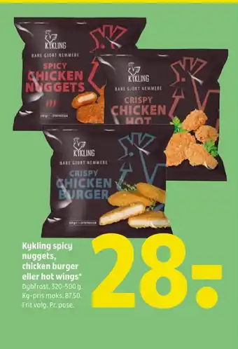 Coop 365 Kykling spicy nuggets, chicken burger eller hot wings tilbud