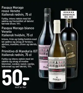 REMA 1000 Pasqua morago rosso veneto, pasqua morago bianco veneto el. primitivo di manduria igt tilbud