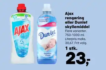Kvickly Ajax rengøring eller dunlet skyllemiddel tilbud