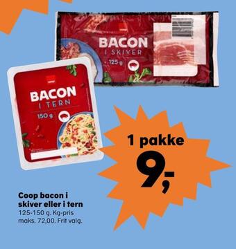 Kvickly Coop bacon i skiver eller i tern tilbud