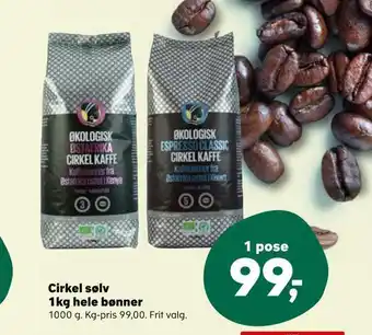 Kvickly Cirkel sølv 1kg hele bønner tilbud