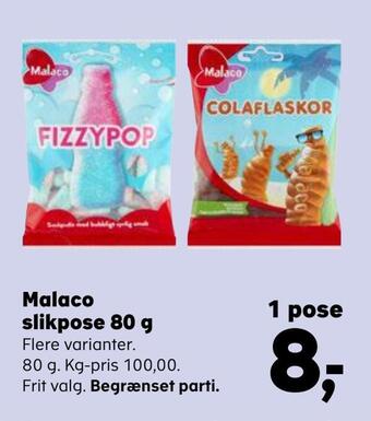 SuperBrugsen Malaco slikpose 80 g tilbud