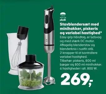 Stavblendersæt med minihakker, piskeris og variabel hastighed