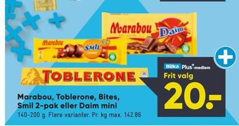 Bilka Marabou, toblerone, bites, smil 2-pak eller daim mini tilbud
